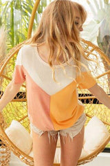 BiBi Round Neck Color Block Short Sleeve T-Shirt - Trendsi - Flyclothing LLC