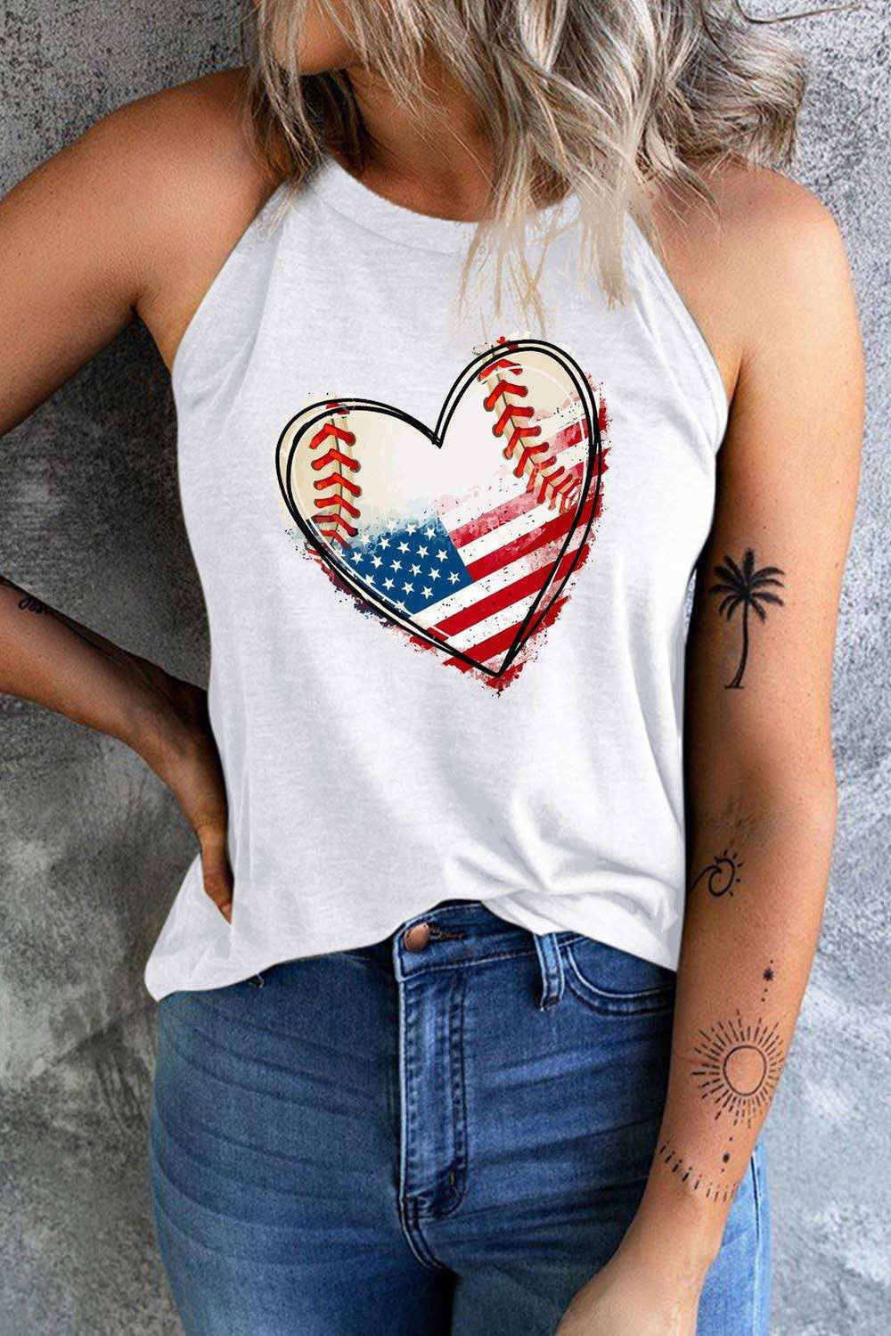US Flag Heart Graphic Tank - Trendsi - Flyclothing LLC
