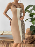 Leopard Color Block Cutout Sleeveless Knee-Length Dress - Trendsi