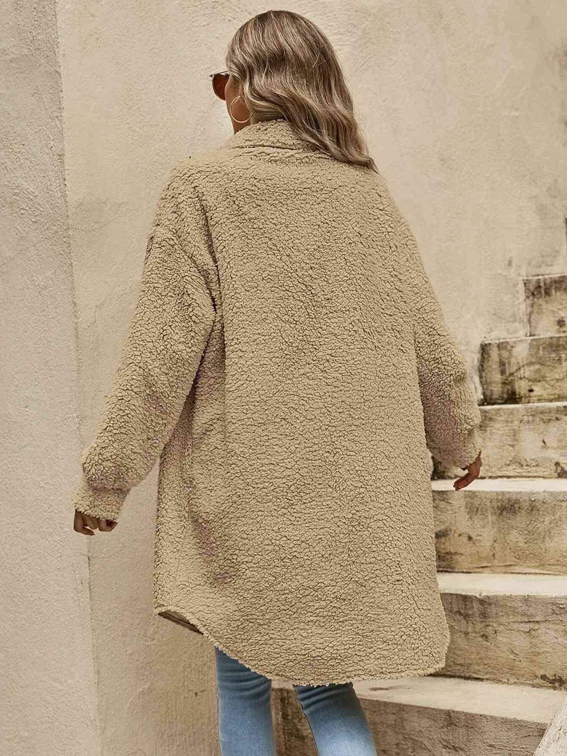 Collared Button Down Coat - Trendsi