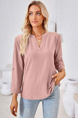 Notched Roll-Tab Sleeve T-Shirt - Trendsi - Flyclothing LLC