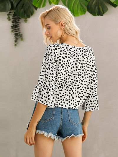 Tied Printed Button Up V-Neck Blouse - Trendsi - Flyclothing LLC