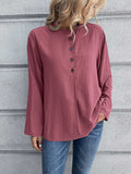 Half Button Long Sleeve Blouse - Trendsi - Flyclothing LLC