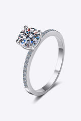1 Carat Moissanite Rhodium-Plated Side Stone Ring - Trendsi - Flyclothing LLC