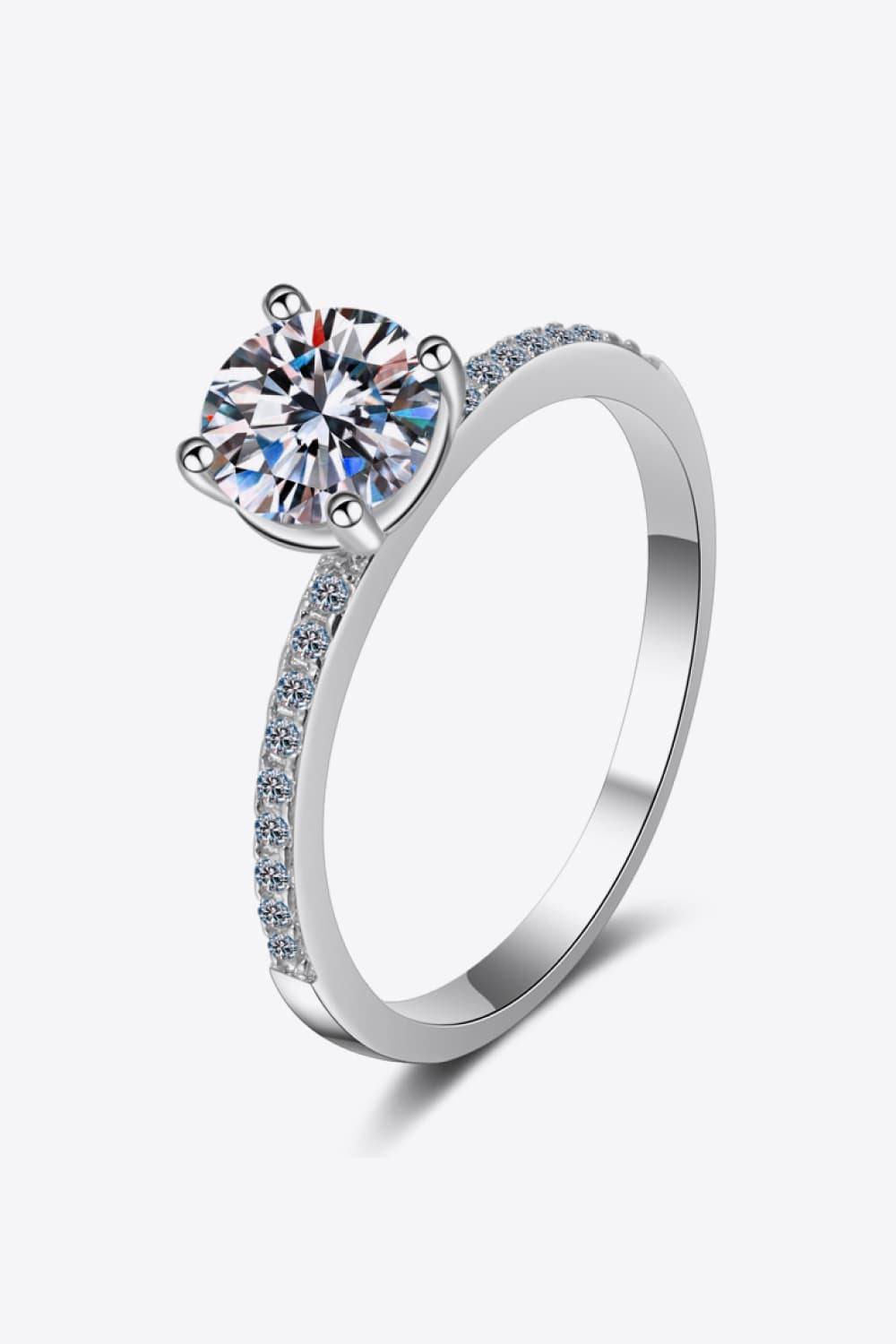 1 Carat Moissanite Rhodium-Plated Side Stone Ring - Trendsi