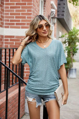 Flutter Sleeve Eyelet Gathered Detail Top - Trendsi - Flyclothing LLC