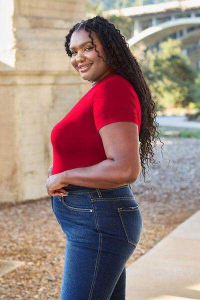 Basic Bae Full Size Round Neck Short Sleeve Bodysuit - Trendsi - Flyclothing LLC
