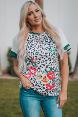Floral Leopard Short Raglan Sleeve T-Shirt - Flyclothing LLC
