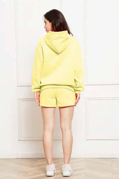 Drop Shoulder Long Sleeve Hoodie and Shorts Set - Trendsi - Flyclothing LLC
