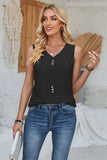 Eyelet Decorative Button V-Neck Tank - Trendsi - Flyclothing LLC