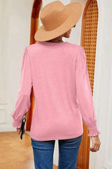 Lace Detail V-Neck Lantern Sleeve T-Shirt - Trendsi - Flyclothing LLC