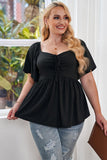 Plus Size Drawstring Sweetheart Neck Babydoll Blouse - Trendsi