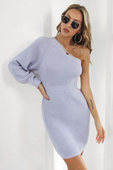 One Shoulder Raglan Sleeve Pencil Sweater Dress - Trendsi