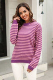 Striped Round Neck Dropped Shoulder Sweater - Trendsi - Flyclothing LLC