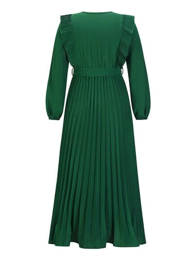 Pleated Surplice Tie Waist Maxi Dress - Trendsi