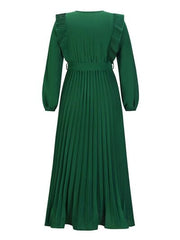 Pleated Surplice Tie Waist Maxi Dress - Trendsi