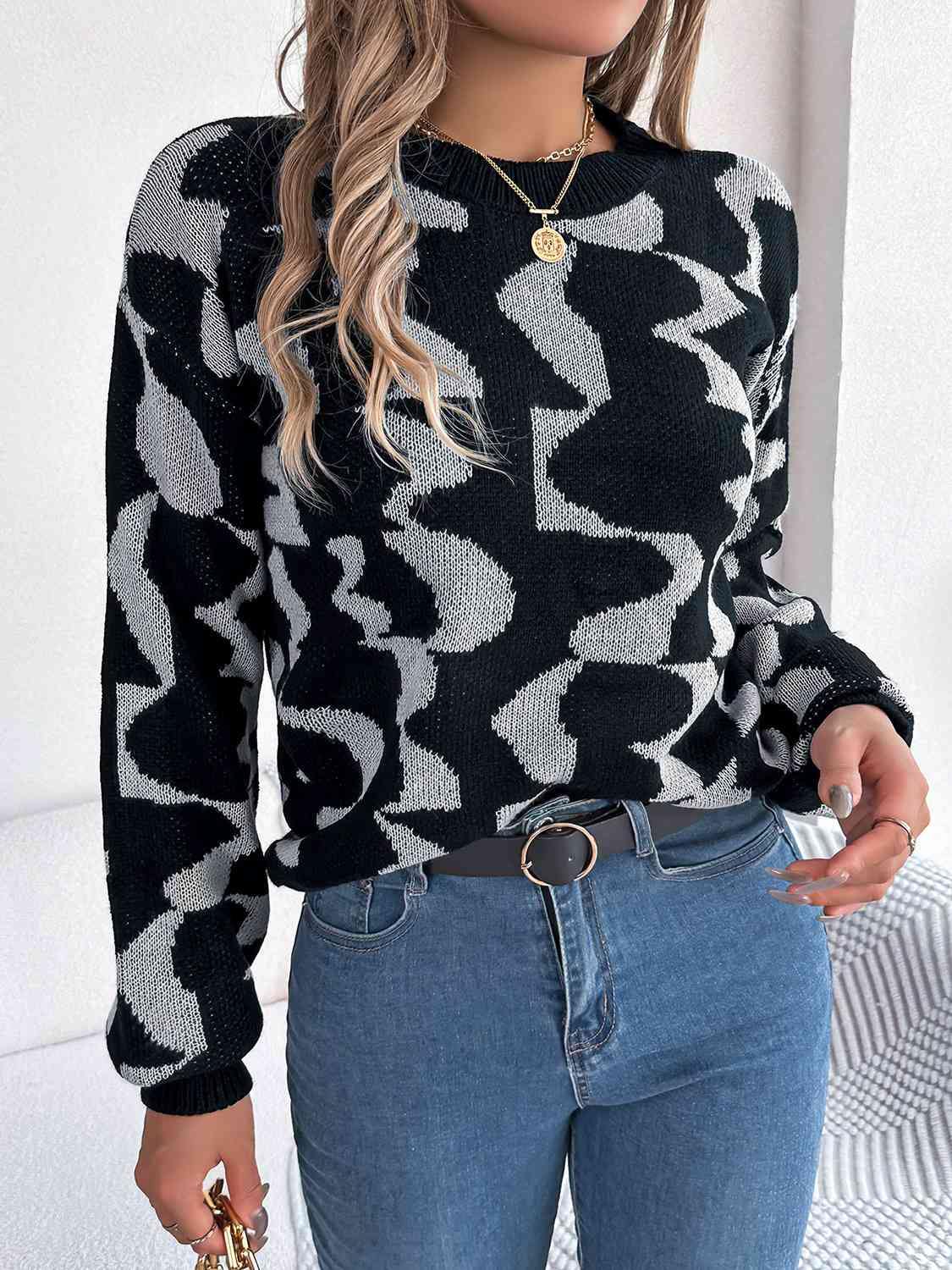 Round Neck Long Sleeve Sweater - Trendsi