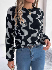 Round Neck Long Sleeve Sweater - Trendsi