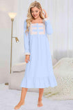 Lace Detail Square Neck Flounce Sleeve Night Dress - Trendsi