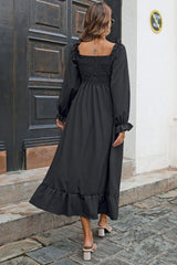 Smocked Ruffle Hem Flounce Sleeve Dress - Trendsi - Flyclothing LLC