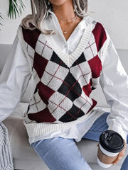 Plaid V-Neck Sweater Vest - Trendsi