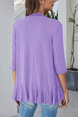 Open Front Three-Quarter Sleeve Cardigan - Trendsi - Flyclothing LLC