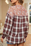 Plaid Notched Neck Slit Blouse - Trendsi - Flyclothing LLC