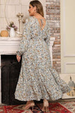 Plus Size Printed Balloon Sleeve Ruffle Hem Dress - Trendsi