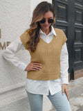 Cable-knit V-Neck Sweater Vest - Trendsi - Flyclothing LLC