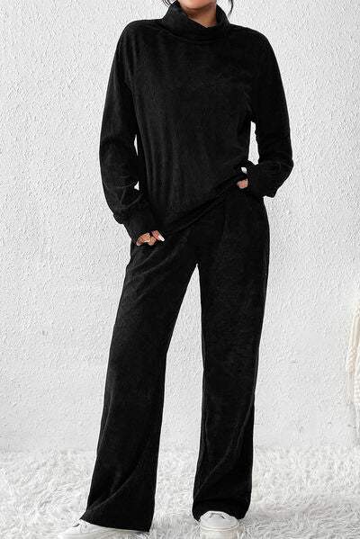 Ribbed Long Sleeve Top and Pants Set - Trendsi - Flyclothing LLC