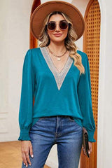 V-Neck Long Sleeve T-Shirt - Trendsi - Flyclothing LLC