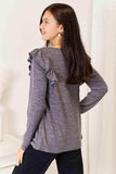 Double Take Square Neck Ruffle Shoulder Long Sleeve T-Shirt - Trendsi - Flyclothing LLC