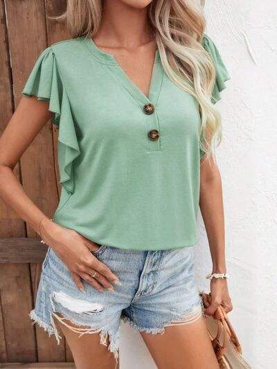 Notched Cap Sleeve T-Shirt - Trendsi - Flyclothing LLC