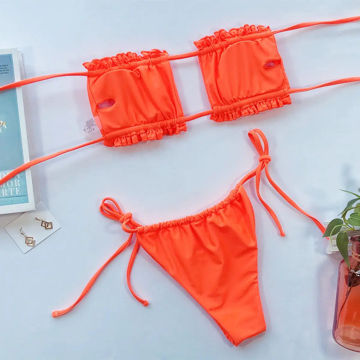 Frill Trim Ruched Bikini Set - Trendsi - Flyclothing LLC