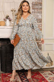 Plus Size Printed Balloon Sleeve Ruffle Hem Dress - Trendsi