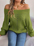 Openwork Off-Shoulder Long Sleeve Sweater - Trendsi - Flyclothing LLC