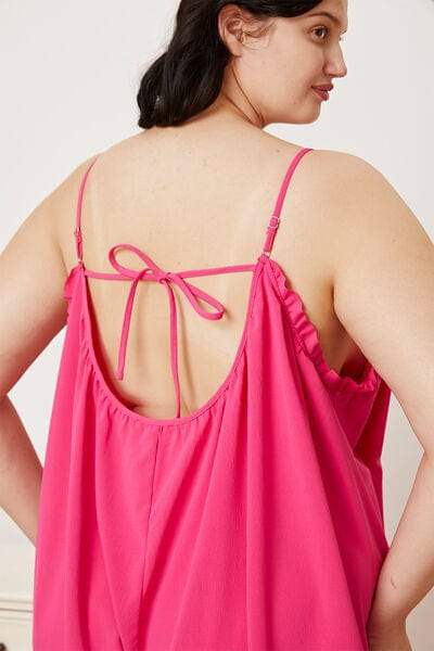 Full Size Ruffle Trim Tie Back Cami Jumpsuit with Pockets - Trendsi - Flyclothing LLC