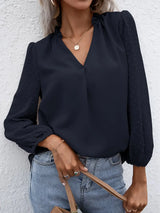 Swiss Dot Frill Trim Puff Sleeve Blouse - Trendsi - Flyclothing LLC