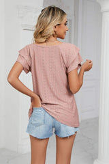 Eyelet Layered Flutter Sleeve V-Neck Knit Top - Trendsi - Flyclothing LLC