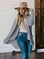 High-Low Open Front Cardigan with Pockets - Trendsi