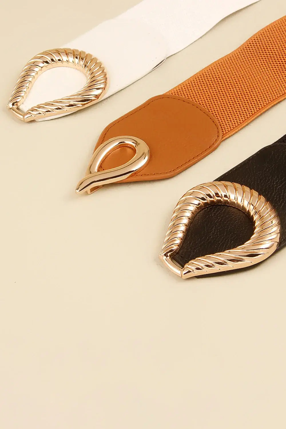 Ribbed Alloy Buckle Elastic Belt - Trendsi - Flyclothing LLC