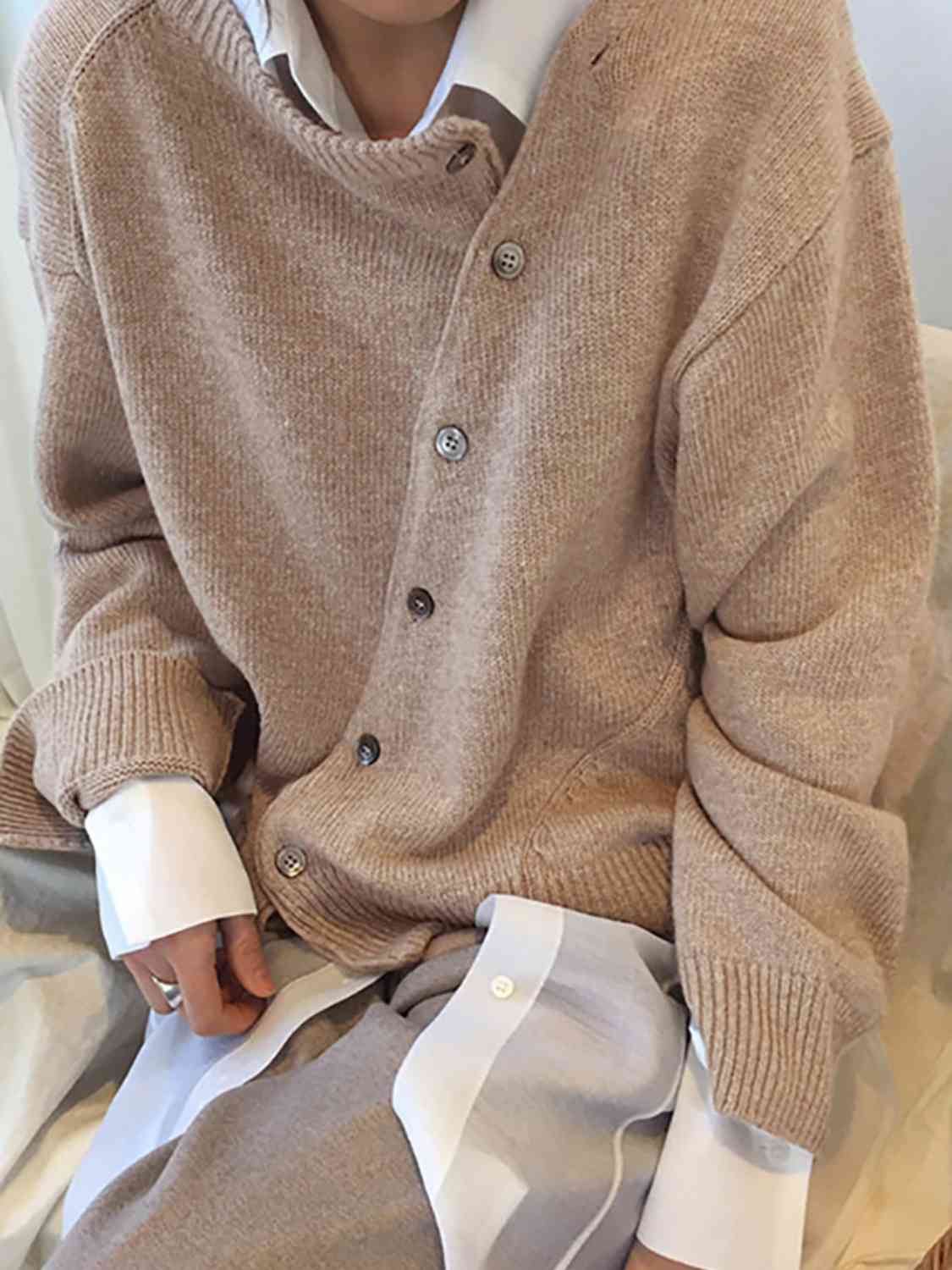 Dropped Shoulder Buttoned Cardigan - Trendsi - Flyclothing LLC
