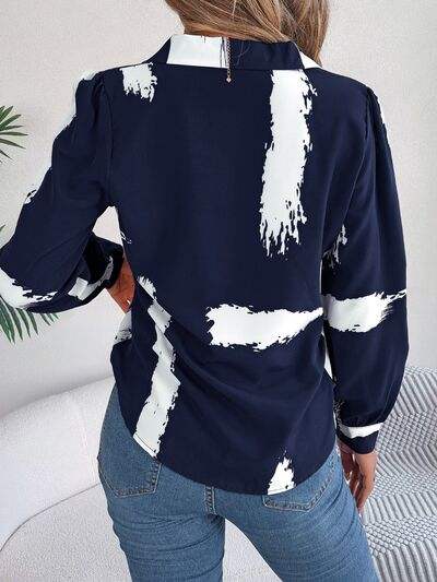 Printed Collared Neck Button Up Shirt - Trendsi - Flyclothing LLC