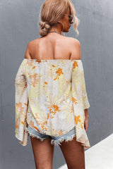 Floral Bell Sleeve Off-Shoulder Blouse - Trendsi