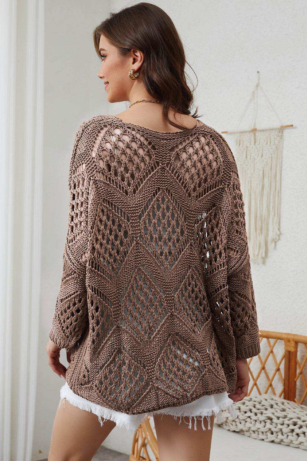 Openwork V-Neck Sweater - Trendsi - Flyclothing LLC
