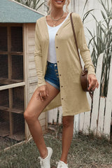 Button Down Long Sleeve Longline Cardigan - Trendsi - Flyclothing LLC