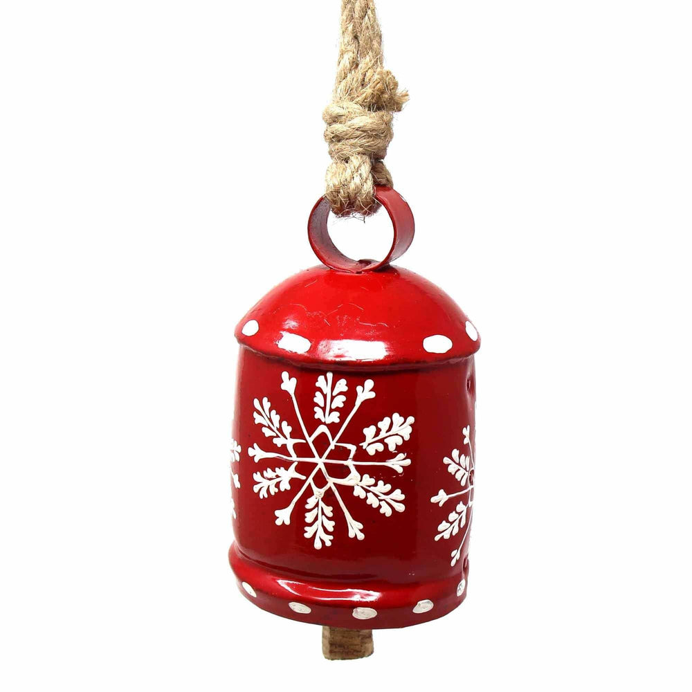 Recycled Rustic Red and White Snowflake Irong Hanging Bell - Asha Handicrafts - Flyclothing LLC