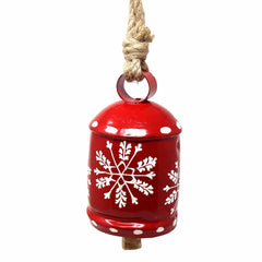 Recycled Rustic Red and White Snowflake Irong Hanging Bell - Asha Handicrafts