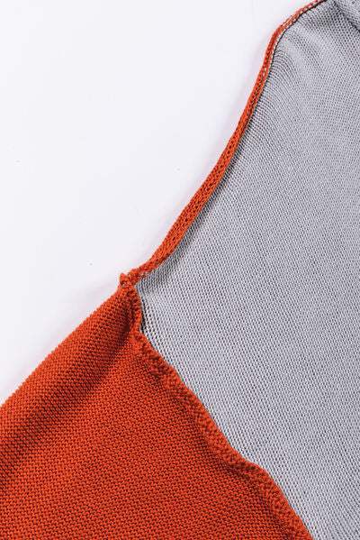 Contrast Round Neck Dropped Shoulder Sweater - Trendsi - Flyclothing LLC