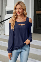 Cold Shoulder Square Neck Cutout Blouse - Trendsi